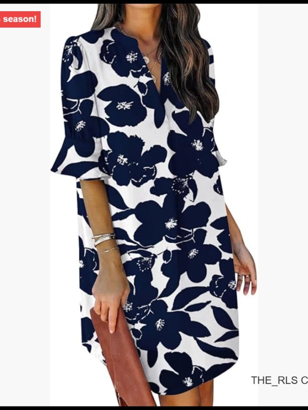 Polyester V-Neck Ruffle Short Sleeve Casual Shift Dress